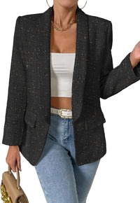 2024 Fall Tweed Blazer Jackets for Women Shawl Lapel Long Sleeve Open Front Fashion Business Casual Suit with Pockets