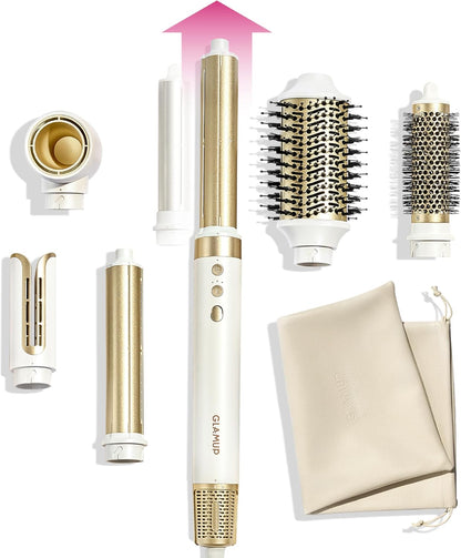 GLAMUP® 6 in 1 Hot Air Styler, Tight Grip, Powerful High Speed Dryer, Volumizer, Blow Dryer Brush, Curling Volumizing Hair Styler Gift Set with Travel Bag