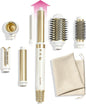 GLAMUP® 6 in 1 Hot Air Styler, Upgraded Long Barrel, Round Brush, Powerful High Speed Dryer, Tight Grip, Curling Volumizing Gift Set with Travel Bag
