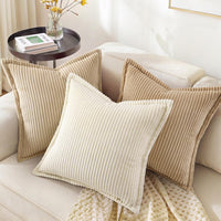 decorUhome Christmas Corduroy Cream White Throw Pillow Covers 18x18 Set of 2 Decorative Soft Boho Farmhouse Euro Couch Pillow Covers for Living Room Bed Sofa Broadside Striped Pillow Cases