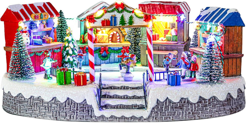Bdor Christmas Village Lighted Decoration Musical Animated Display Christmas Collectible Santa Battery Operated Resin Indoor Decor