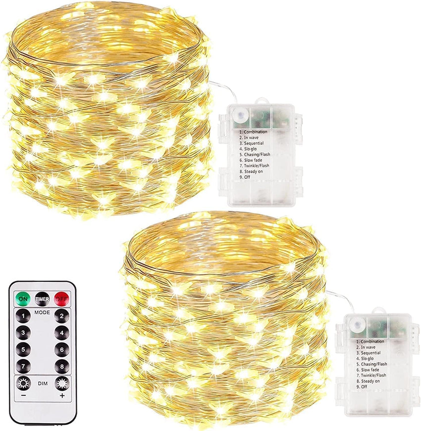4 Pack 100 LED Fairy Lights Battery Operated with Remote, 33FT Waterproof Twinkle Lights with Timer & 8 Modes, Fairy String Light Outdoor Indoor for Bedroom Classroom DIY Christmas Decor (Warm White)