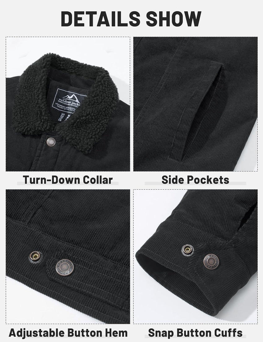 7DAY'S Men's Corduroy Jacket Fleece Sherpa Lined Winter Coats Warm Cotton Casual Trucker Cargo Jacket with Multi Pockets