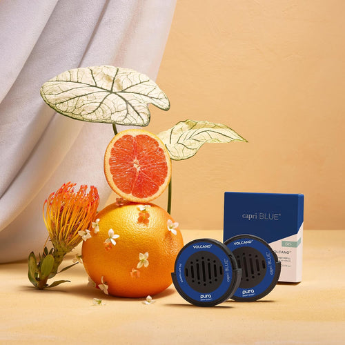Capri Blue Pura Car Diffuser Refills - Includes 2 Car Air Freshener Pura Scent Diffusers - Long Lasting Air Freshener - Refills Only - Notes of Sugared Citrus & Tropical Fruits (Volcano, 2 Pack)