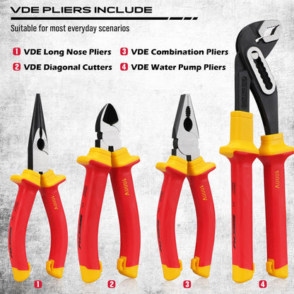 1000V Insulated Electrician Screwdriver Set - 13-Piece Professional Electrical Screwdriver Set Insulation Handle CRV Steel Magnetic Phillips Slotted Pozi Torx Tips VDE & GS Certified