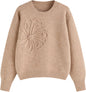 CIDER Women's Cute Sweater Crew Neck Long Sleeve Floral Pullover Fall Winter Sweaters Loose Fit Knit Top