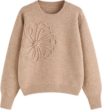 CIDER Women's Cute Sweater Crew Neck Long Sleeve Floral Pullover Fall Winter Sweaters Loose Fit Knit Top