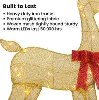 2D Lighted Reindeer Christmas Decorations Outdoor - Large 4FT Gold Deer Family Set with 115 LED Lights - Plug-in Waterproof Yard Decor with Separate Cords - Energy Saving Holiday Display 3 Pack