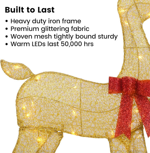 2D Lighted Reindeer Christmas Decorations Outdoor - Large 4FT Gold Deer Family Set with 115 LED Lights - Plug-in Waterproof Yard Decor with Separate Cords - Energy Saving Holiday Display 3 Pack