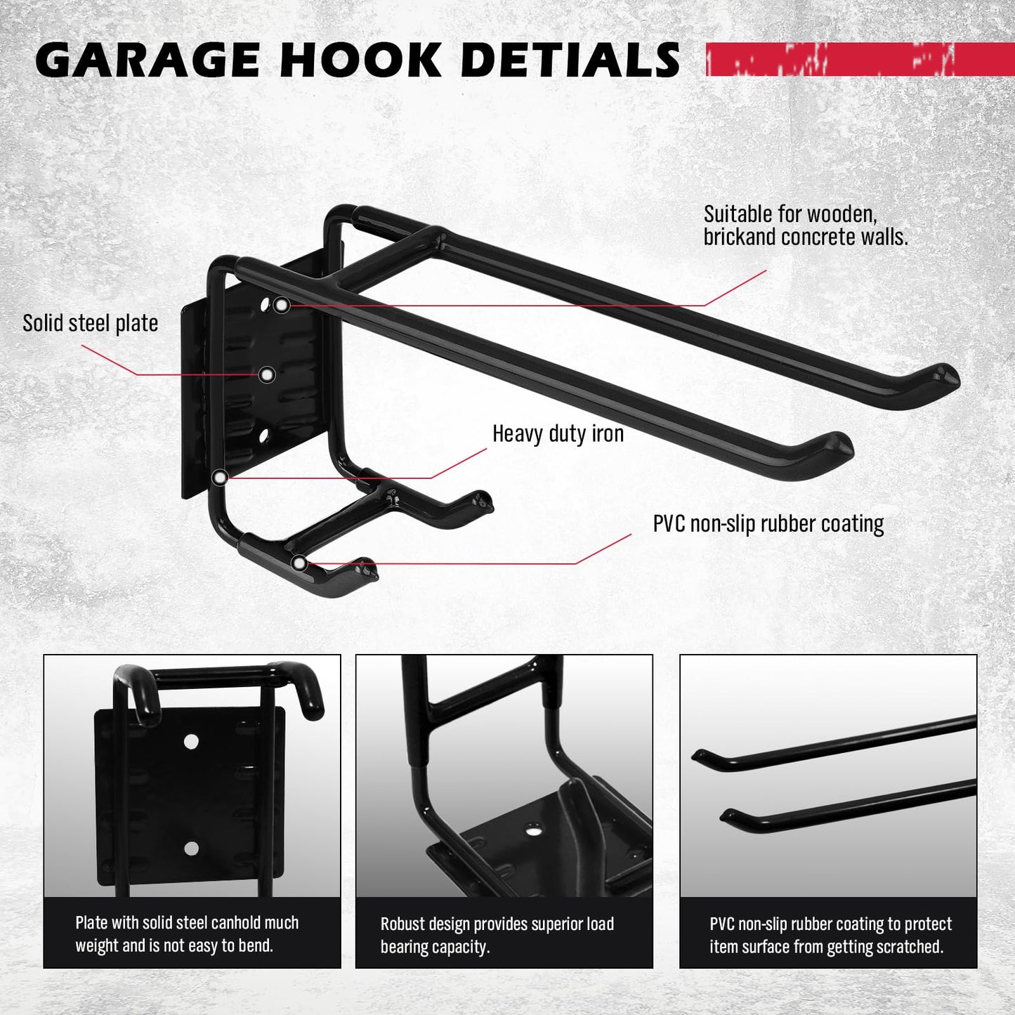 SEDY 6-Piece Heavy Duty Garage Storage Hooks, Wall Mount J Utility Hooks Holds 88 LB, Large Metal Utility, Garage Storage Ladders for Bikes, Garden Tools