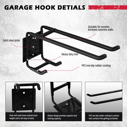 SEDY 6-Piece Heavy Duty Garage Storage Hooks, Wall Mount J Utility Hooks Holds 88 LB, Large Metal Utility, Garage Storage Ladders for Bikes, Garden Tools