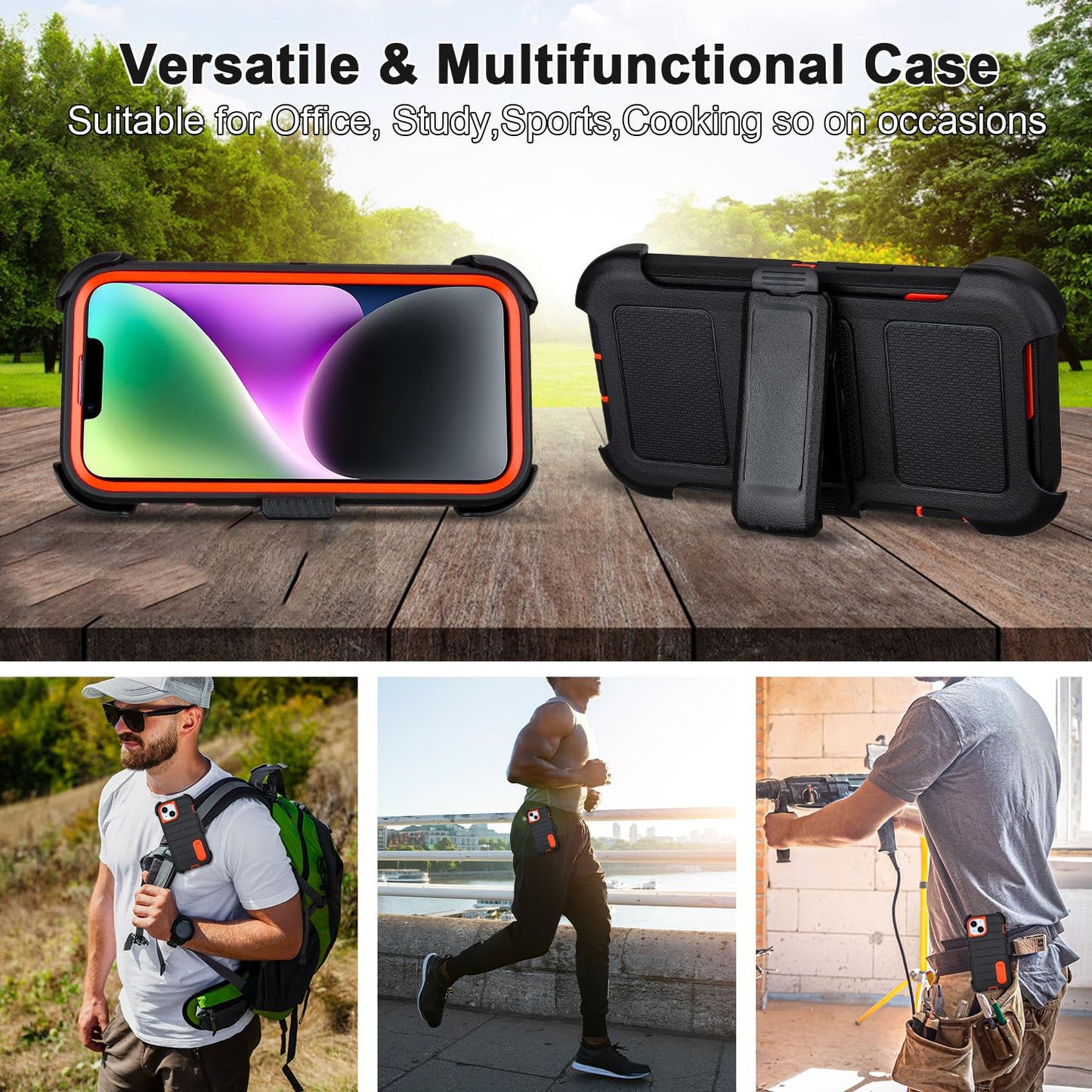for Black Case iPhone 14 Case with Belt Clip, for Shockproof Case iPhone 14 Heavy Duty,3 Layers of Sturdy,Anti-Drop,Military-Grade Defender Cover for iPhone 14 Case Black