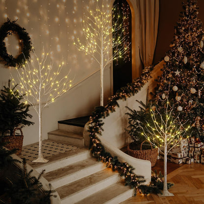 LIGHTSHARE LED Birch Tree Light Set - 4ft, 6ft, 8ft Trees with Warm White Lights - Indoor Outdoor Christmas Wedding Party Decorations (3-Pack)