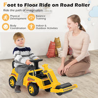 HONEY JOY Ride On Road Roller, Ride On Push Car for Toddlers, Adjustable Arm, Sound, Under-Seat Storage, Outdoor Ride on Construction Vehicle for Kids, No Power Ride On Toy for Boys Girls, Yellow