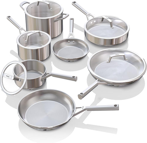 Ninja EverClad Stainless Steel Cookware 12 Piece Pots & Pans Set, All Stovetops & Induction, Oven Safe to 600°F, Tri-Ply Commercial-Grade, C99012