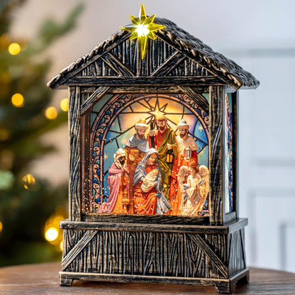 Nativity with Star Musical Lighted Water Creche with Swirling Glitter, Christmas Snow Globe Nativity Manger for Xmas with Music, Holiday Decorations Gifts for Family, Children or Friends