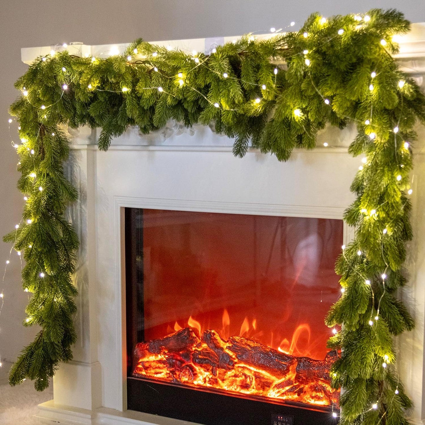 6FT PARTY JOY Seasonal Artificial Christmas Garland with LED String Lights Pine Needle Cypress Garland for Holiday Winter Indoor Outdoor Decor