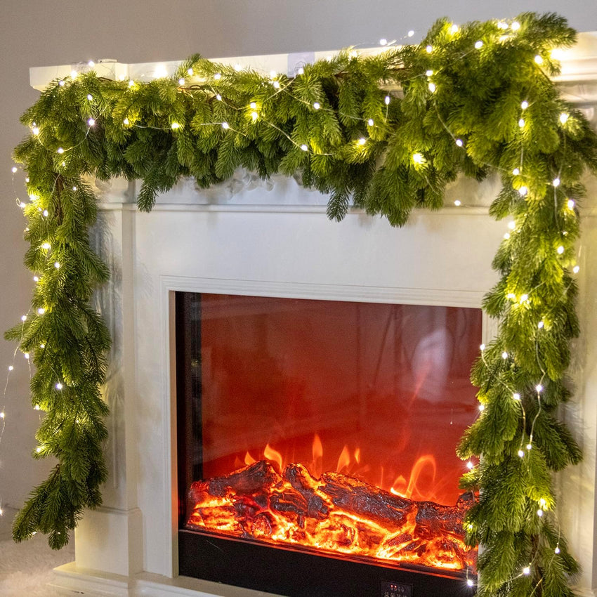 6FT PARTY JOY Seasonal Artificial Christmas Garland with LED String Lights Pine Needle Cypress Garland for Holiday Winter Indoor Outdoor Decor