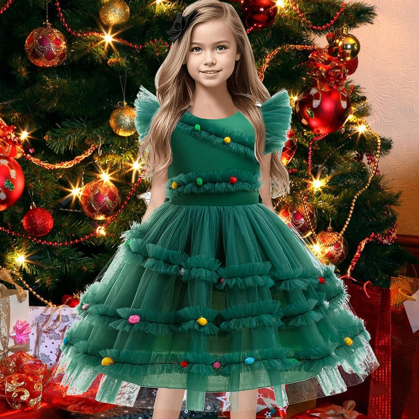 keaiyouhuo Girls Christmas Tree Dress Costume Kid Xmas Outfit with Accessories