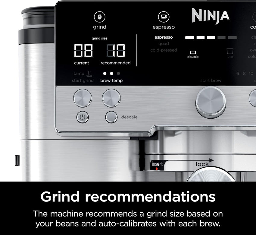Ninja Luxe Café 3-in-1 Espresso, Drip Coffee and Cold Brew Machine | Intergrated Coffee Grinder, Milk Frother, Assisted Tamper & Built-In Espresso Accessory Storage | Stainless Steel | ES601