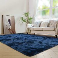 duduta Navy Blue Fluffy Plush Runner Rugs 2x6 ft Tie Dye Rectangle Shag Rug for Bedroom Dorm Living Room Kids Room, Machine Washable Anti-Slip