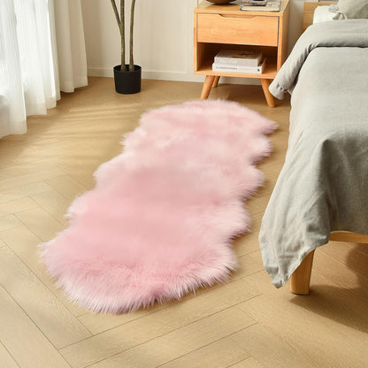 duduta White Faux Sheepskin Throw Rug 2x3 ft, Fluffy Shag Fur Chair Cover Small Bedside Dorm Rug Non Slip Washable