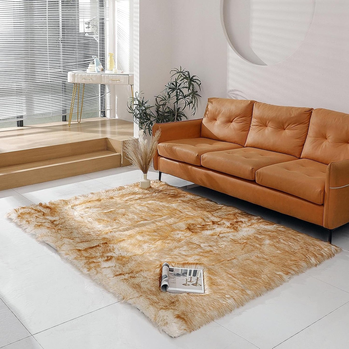 Faux Fur Rug Sheepskin Shag Fluffy Fuzzy White 2x6 ft Runner Rugs for Bedroom Bedside Bed Floor Living Room Plush High-Density Cushion Carpet Super Sofa Cover