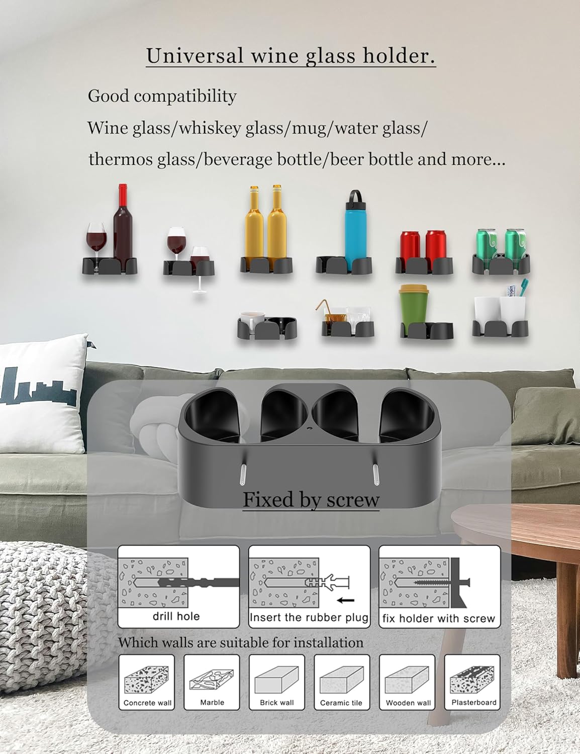 NOTMBESTM Shower Drink Holder for Beer, Drink, Wine, Bottle, Can, Coffee, Shower Beer Holder Fit for Wall or Desk Cup Organizer, Shower Cup Holder for Bath Wine Glass, Give It as a Gift (Black)