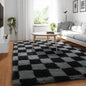 KICMOR Navy Blue and Cream White Rugs for Living Room, 4x6 Fluffy Fuzzy Shag Checkered Rug Shaggy Carpet for Bedroom, Soft Plush Area Rug for Nursery Toddler Room Classroom Study Room Kids Room