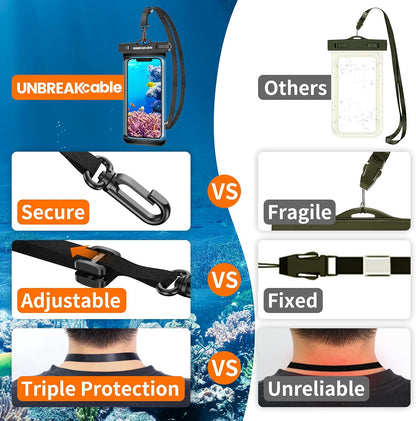 UNBREAKcable Waterproof Phone Pouch-2 Pack IPX8 Waterproof Phone Case for iPhone 16 15 14 13 12 11 Pro Max & Samsung S25 S24 S23-Dry Bag & Travel Essentials for Beach, Pool, Kayak & Cruise-7" Black
