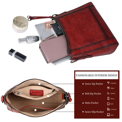 Iswee Leather Crossbody Bags for Women Shoulder Purse Medium Hobo Genuine Leather Satchel Purses and Handbags