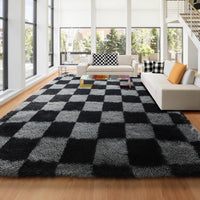 KICMOR Navy Blue and Cream White Rugs for Living Room, 4x6 Fluffy Fuzzy Shag Checkered Rug Shaggy Carpet for Bedroom, Soft Plush Area Rug for Nursery Toddler Room Classroom Study Room Kids Room