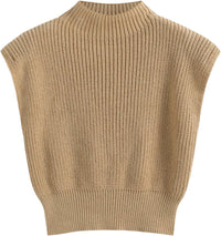 CIDER Women's Mock Neck Sleeveless Sweater Tops Cap Sleeve Sweater Vests Tank Tops