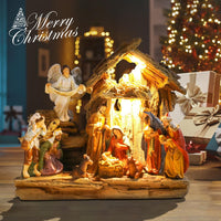 Yinns 9.8 Inch Christmas Nativity Sets, Light Up Nativity Scene Indoor, Manger Nativity Scene Figures Set Holy Family Christmas Tabletop Decotation