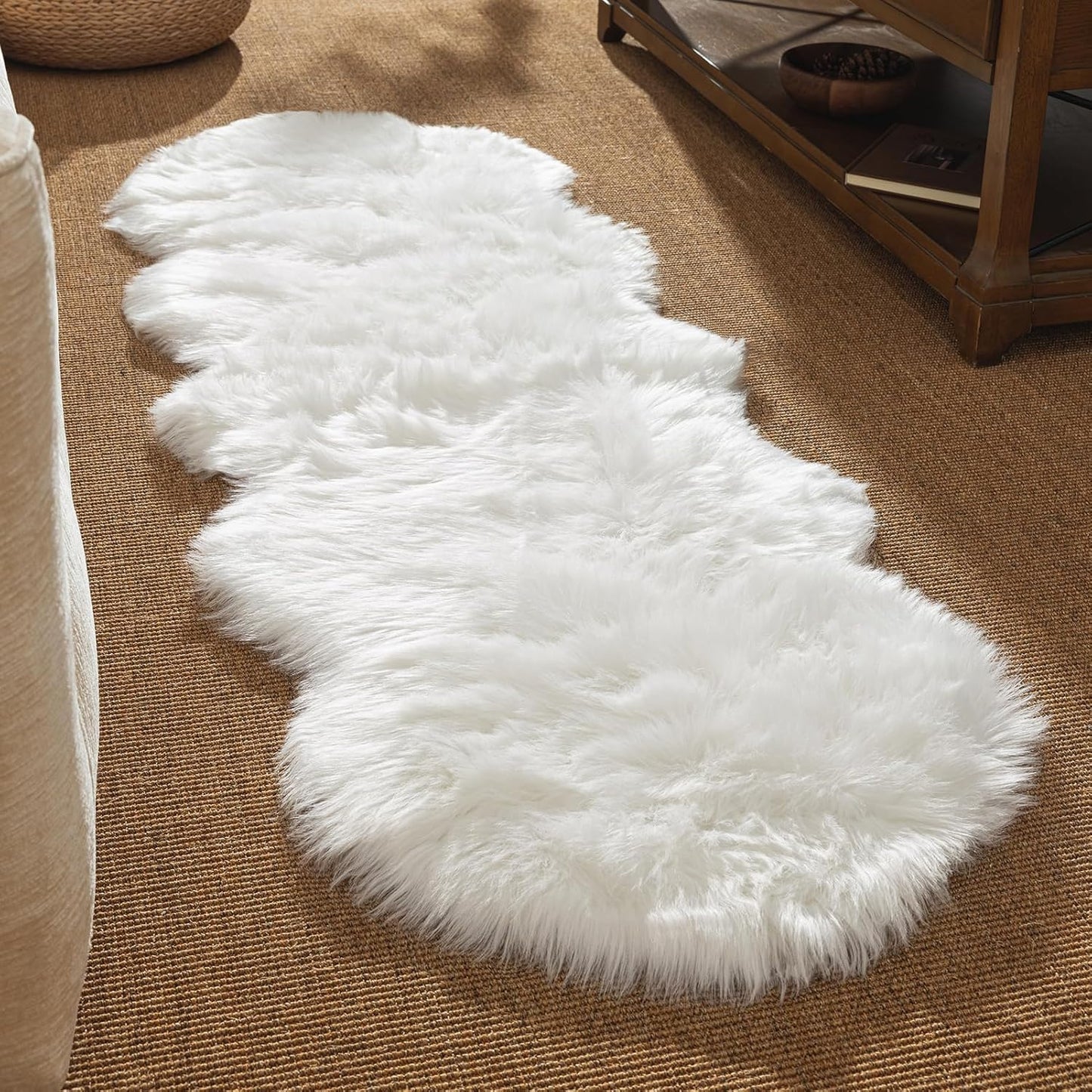 Ashler Faux Fur Rug, Dark Blue Area Rugs, Fluffy Sheepskin Fur Rug, Fuzzy Ultra Soft 2 x 6 Ft Rugs, Machine Washable Shag Rug, Nursery Throw Rugs for Bed, Living, Kids Room