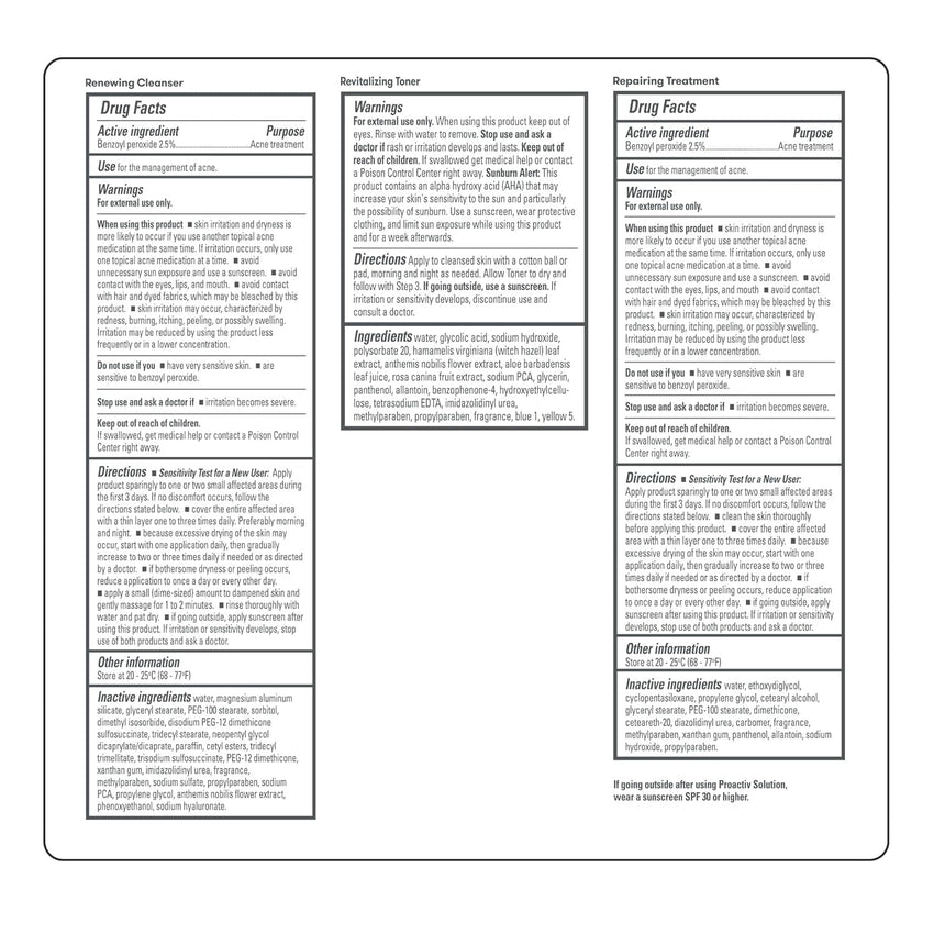 Proactiv 3 Step Acne Treatment - Benzoyl Peroxide Face Wash, Repairing Acne Spot Treatment for Face and Body, Exfoliating Toner - 30 Day Complete Acne Skin Care Kit