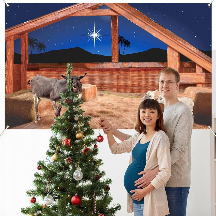 CHUNNIN Nativity Stable Scene Backdrop for Religious Christmas Theme Hanging Banner Supplies Christmas Nativity Scene Sign Manger Backdrop for Winter Holiday Xmas Photoshoot Props Party Decor