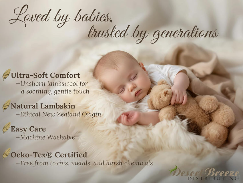 Real New Zealand Lambskin Baby Rug | LRG 2x3 feet | Soft & Gentle Unshorn Baby Sheepskin Rug for Crib, Nursery & Travel | Natural Length Lambswool, Silky Soft, Ethically Sourced, Oeko-Tex Certified