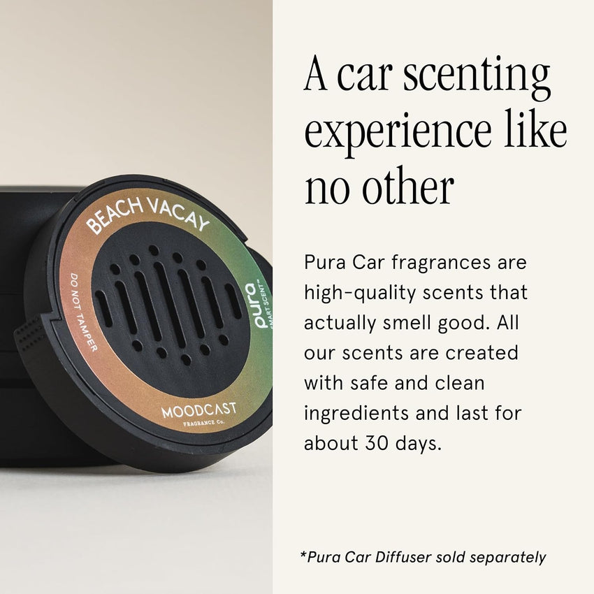 Pura & Moodcast - Fragrance for Pura Car Diffuser - Clean & Safe Luxury Scent Refill - Long-Lasting Fragrance for 30 Days of Aroma - Spring & Summer Car Accessory - Beach Vacay