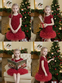 Tutu.kk Toddler Girls Sequin Dress A-Line Sparkly Sleeveless Wedding Gown Party Dresses for Girls