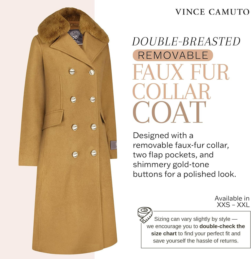Vince Camuto Winter Coats - Women Double-Breasted Faux Collar Wool Womens Jacket