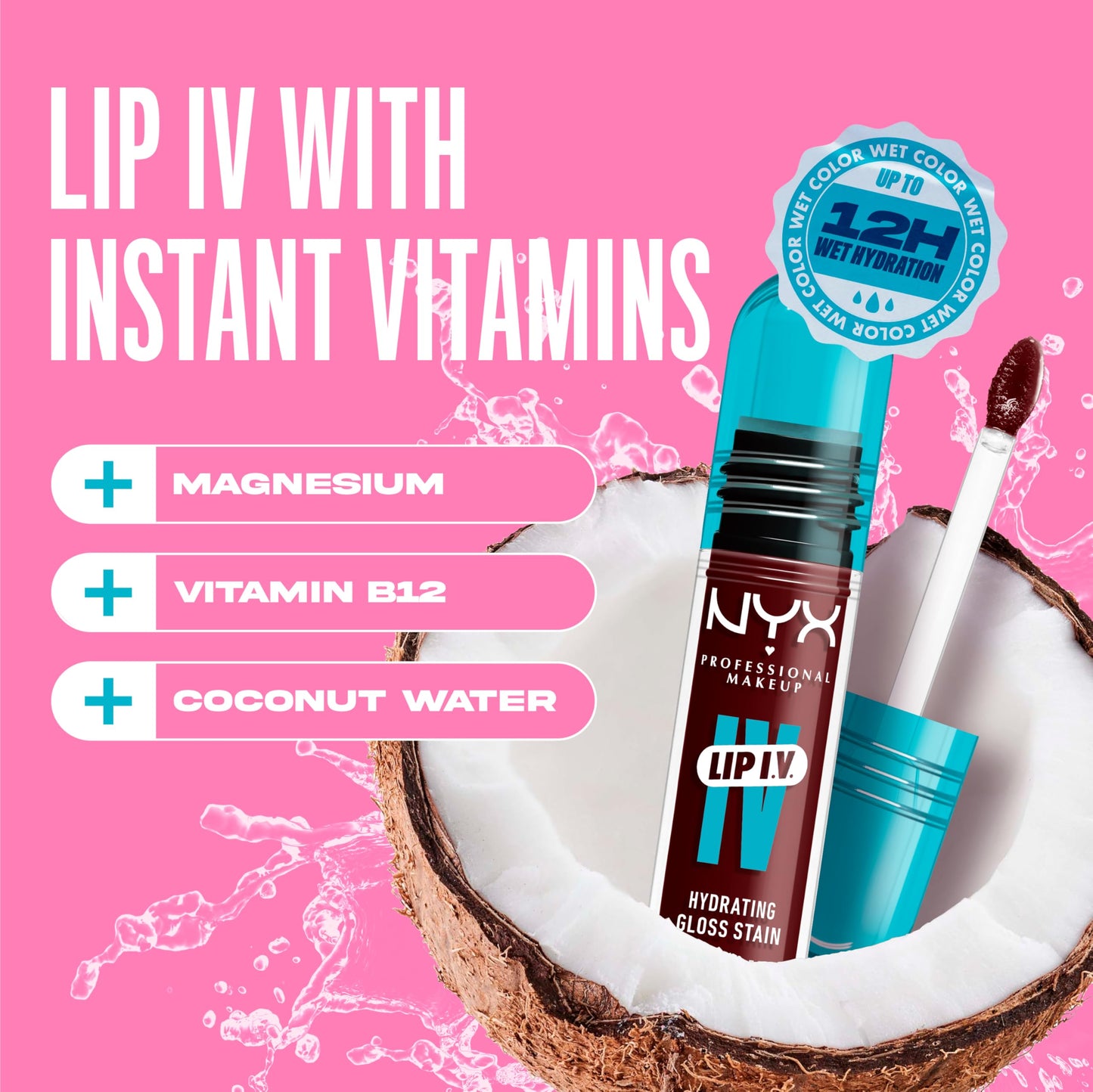 NYX PROFESSIONAL MAKEUP Lip IV Hydrating Glossy Lip Stain with 12HR Hydration - Drippin In Rose (Pink)