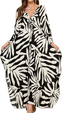 Women Kaftan Dresses Plus Size V-Neck Batwing Sleeves Beach Cover Up 2025 Summer Floral Print Caftan Dress