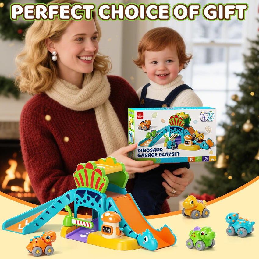 Lehoo Castle Toys for 1 Year Old Boys, Dinosaur Slide with 4 Mini Push Cars for Baby 12-18 Months, Infant Play Vehicle Set, Educational Learning First 1st Birthday Gifts for Kids, Girls, Toddlers 1-3