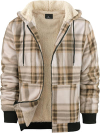 Mens Plaid Hoodies Winter Zip Up Fleece Jacket Sherpa Fleece Lined Warm Flannel Jacket Coat