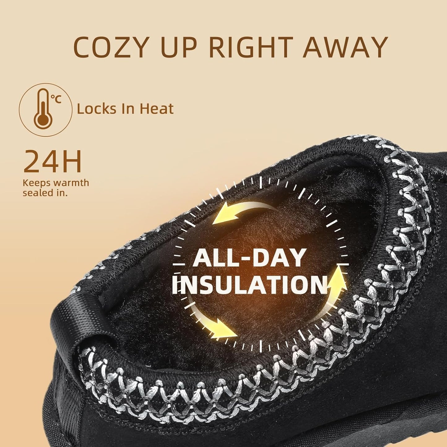 Women's Slippers Genuine Suede Platform Mini Boots Mens Faux Fur Warm Lining Winter Mules Cozy Warm House Shoes Indoor and Outdoor