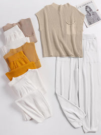 ANRABESS Women's Two Piece Outfits Knit Sweater Vest Crop Top Pants Lounge Matching Tracksuit Sweatsuit Travel Clothes Sets