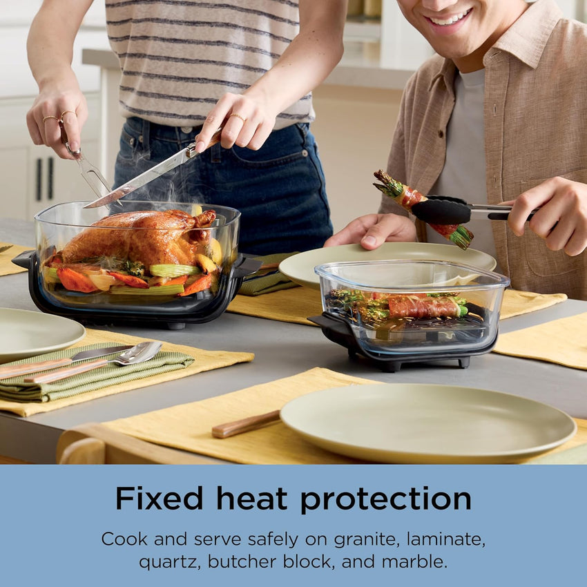 Ninja Crispi 4-in-1 Portable Glass Air Fryer Cooking System, 4QT & 6Cup Glass Containers with Storage Lids, Easy Meals, Microwave, Freezer & Dishwasher Safe, Air Fry, Bake, & More, Periwinkle, FN101PL