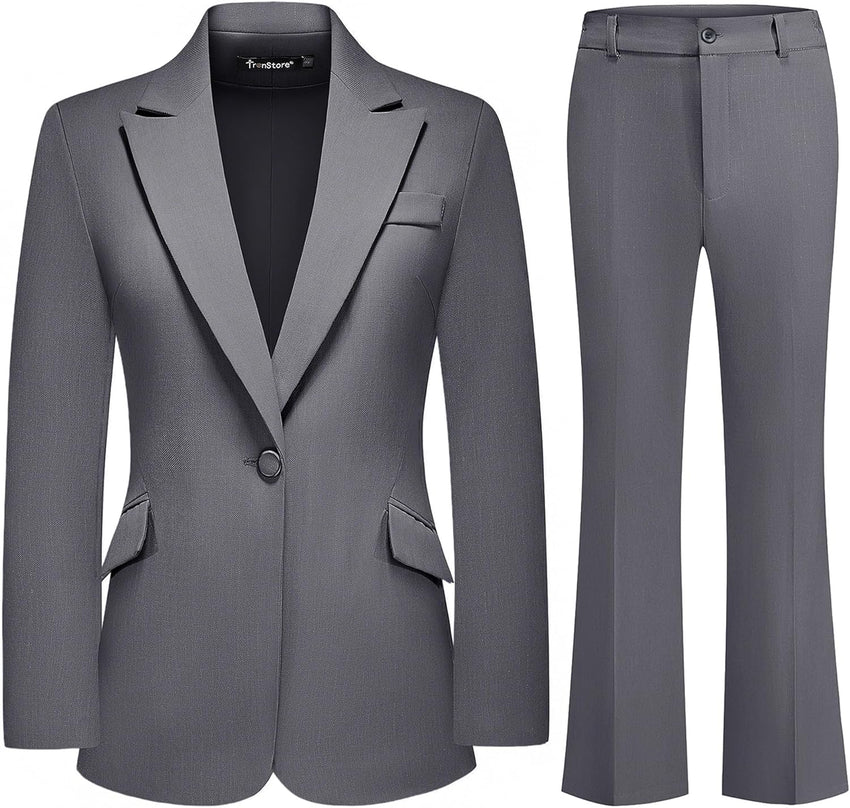 Women's Suit 2 Piece Set Pinstripe Blazer and Bootcut Dressy Pants Set for Work Office Business Outfits
