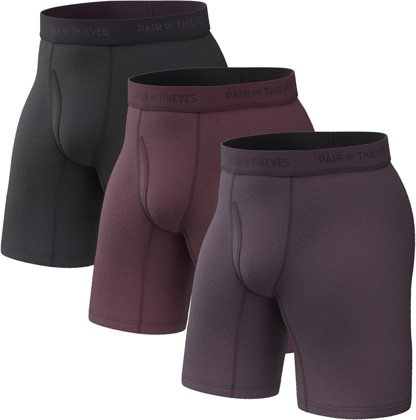 Pair of Thieves Men’s Long Boxer Briefs – Soft, Breathable, Quick Dry Underwear with 4-Way Stretch – Multi-Pack